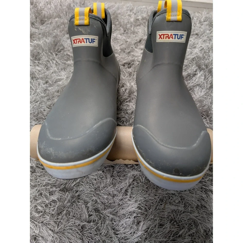 XTRATUF Mens 6 Inch Ankle Deck Boot Grey Waterproof Fishing Rain Boots 6085